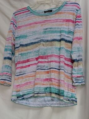 David Cline pastel multicolor striped 3/4 length sleeve Tee